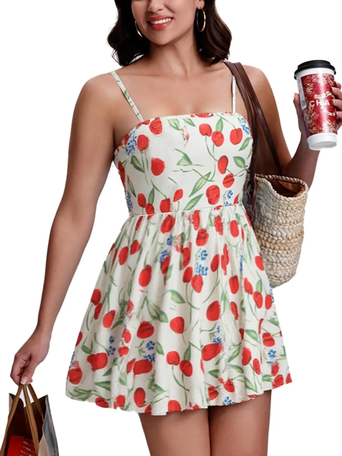 SeSe Code Summer Dresses for Women Spaghetti Strap Mini Sun Dress Casual Beach Sundress with Pockets
