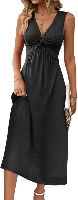 Sexy Dresses for Women Sleeveless Mini Dresses Twist Front V Neck Ruffle Summer Dress Elegant Club Party Tunic Dress