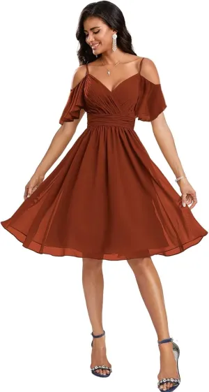 Short Bridesmaid Dresses for Women Spaghetti Straps Evening Dress Chiffon Formal Gown