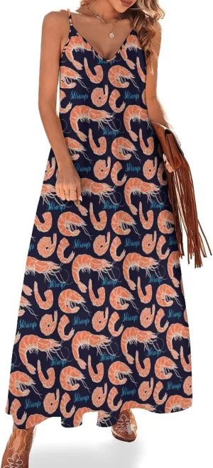 Shrimp Pattern Sea Food Summer Dresses Maxi Dress Sundress Beach Dresses for Women