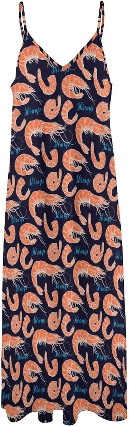Shrimp Pattern Sea Food Summer Dresses Maxi Dress Sundress Beach Dresses for Women