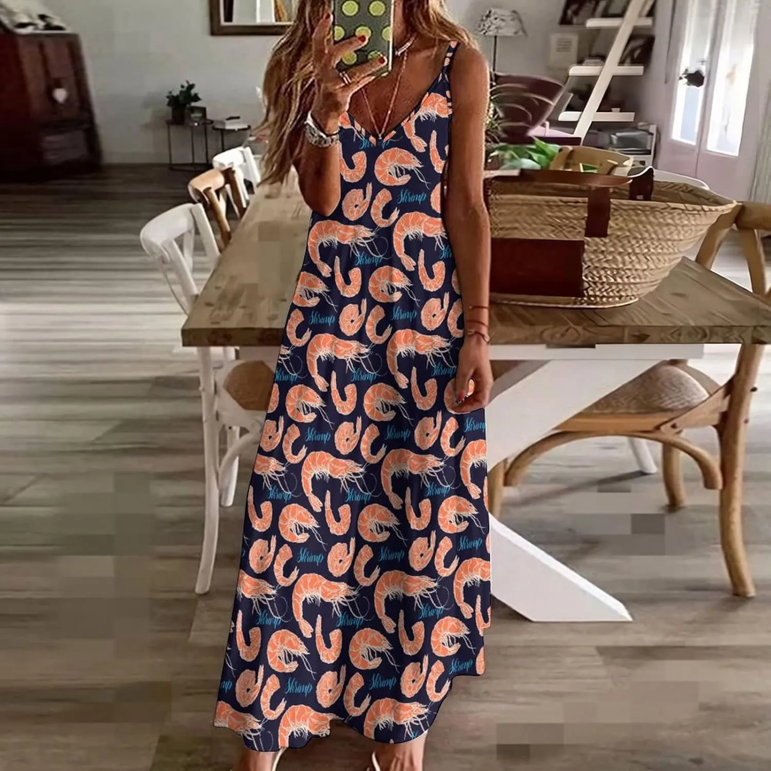 Shrimp Pattern Sea Food Summer Dresses Maxi Dress Sundress Beach Dresses for Women