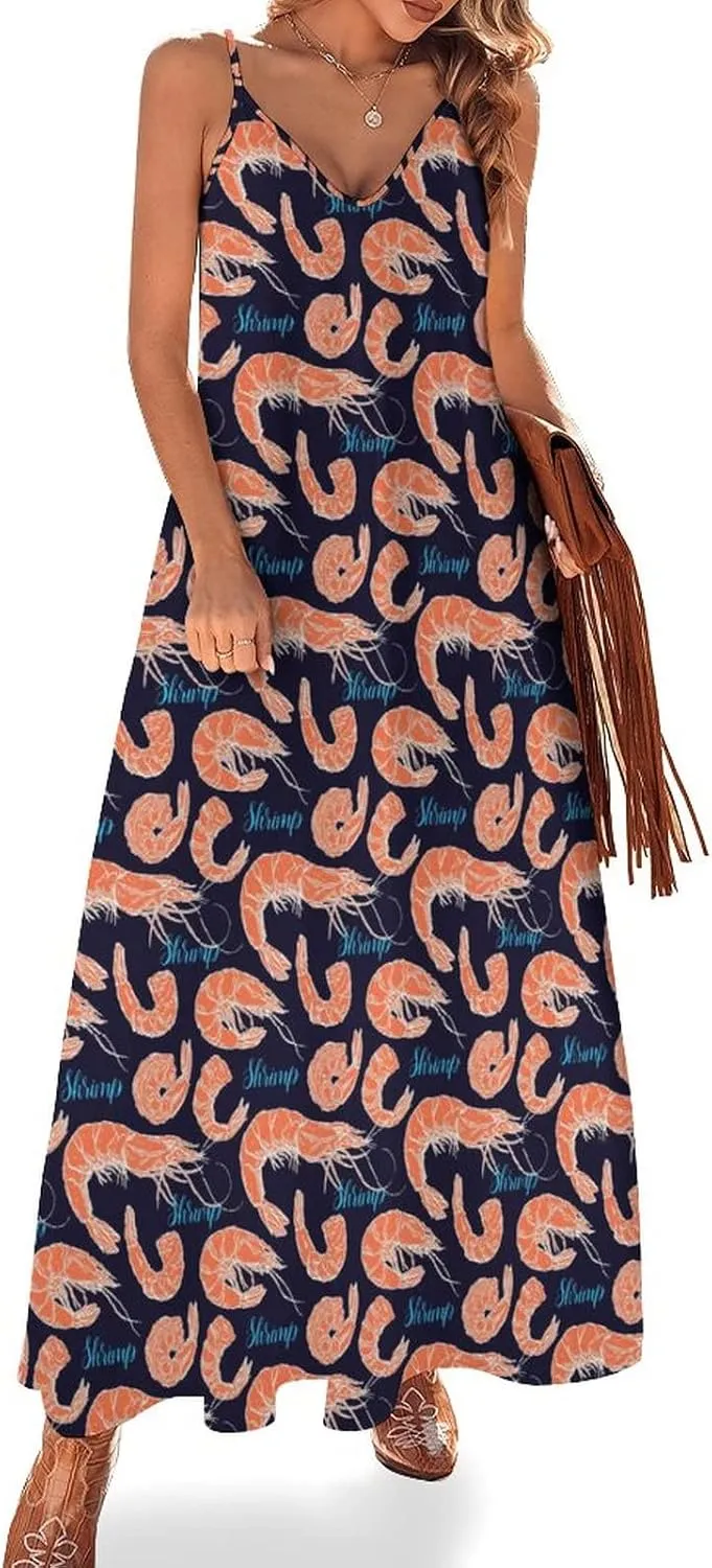 Shrimp Pattern Sea Food Summer Dresses Maxi Dress Sundress Beach Dresses for Women