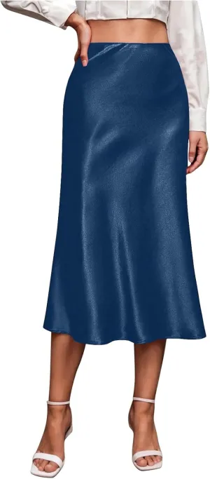 Silk Skirts for Women Satin High Waisted Midi Skirt Elegant A Line Skirt Business Casual Cocktail Party Dress 2025