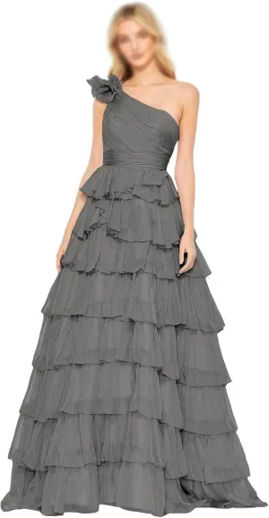 Simple Tiered Chiffon Prom Dress 2025 One Shoulder Prom Dresses for Women Floor Length Ruffle Formal Evening Gowns for Teens