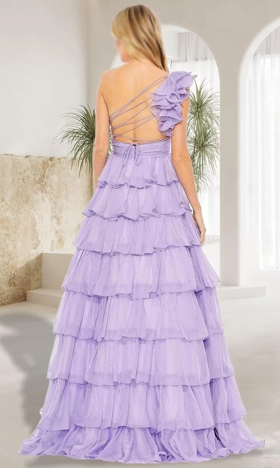 Simple Tiered Chiffon Prom Dress 2025 One Shoulder Prom Dresses for Women Floor Length Ruffle Formal Evening Gowns for Teens