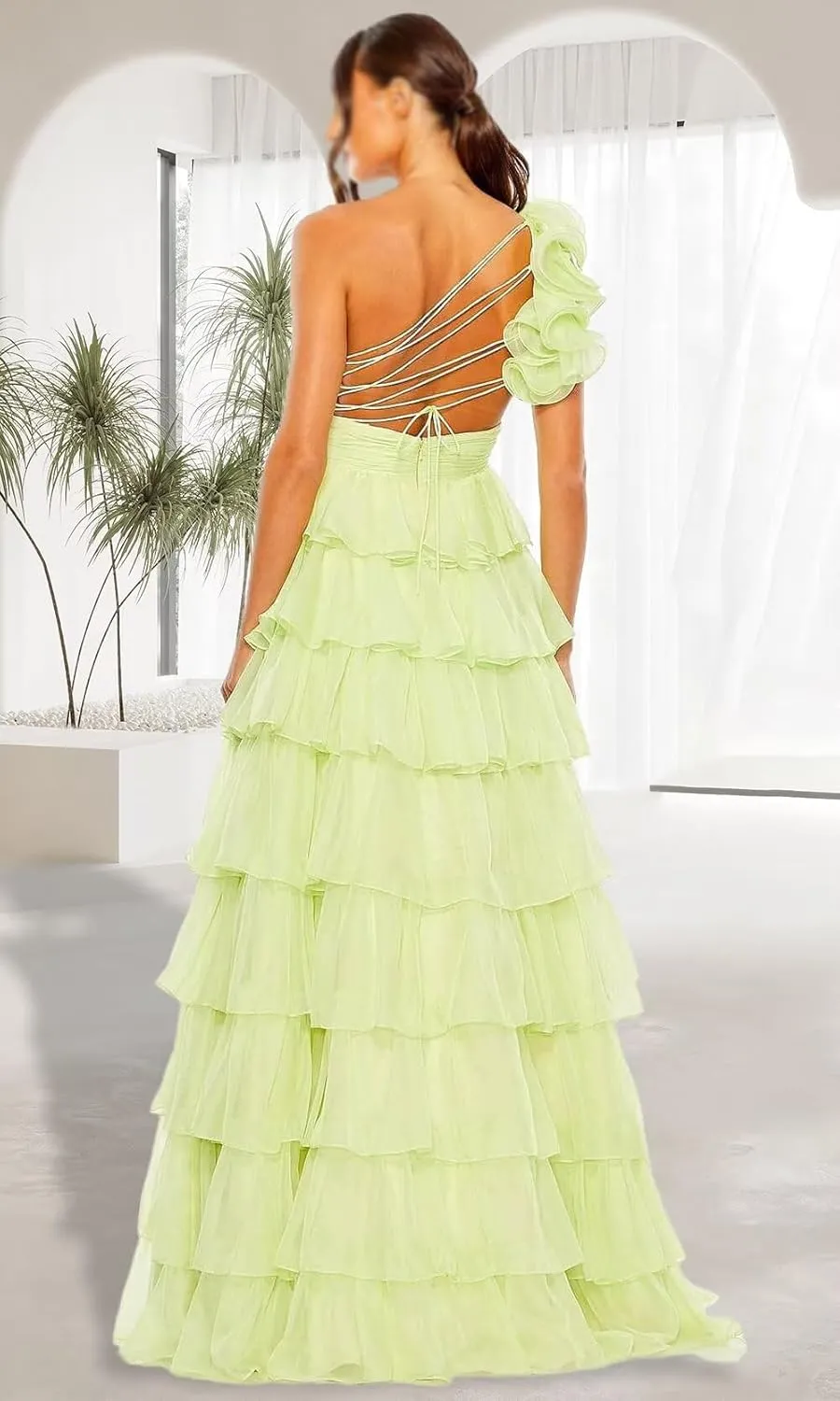 Simple Tiered Chiffon Prom Dress 2025 One Shoulder Prom Dresses for Women Floor Length Ruffle Formal Evening Gowns for Teens