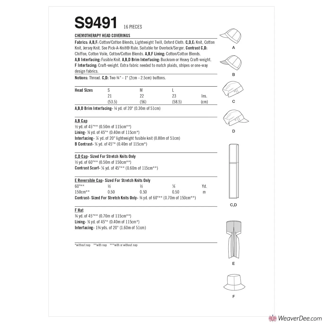 Simplicity Pattern S9491 Chemo Head Coverings