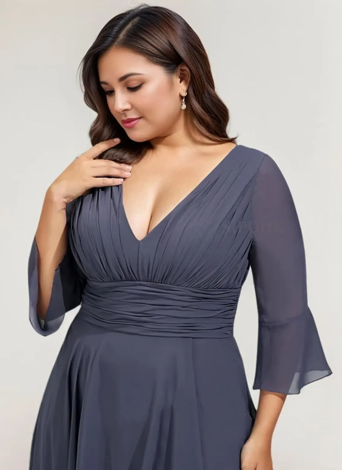 SIPUHK Elegant Mother of The Bride Dresses for Women 3/4 Sleeve Formal Dress with Slit Chiffon Bridesmaid Dress for Wedding