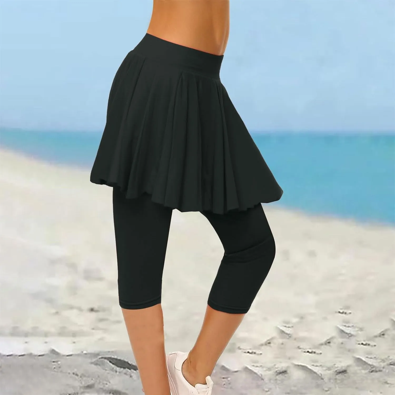 Skirted Leggings for Women 2025 Athletic Tennis Golf Skorts Capris Elastic Waist Workout Gym Yoga Legging with Skirt