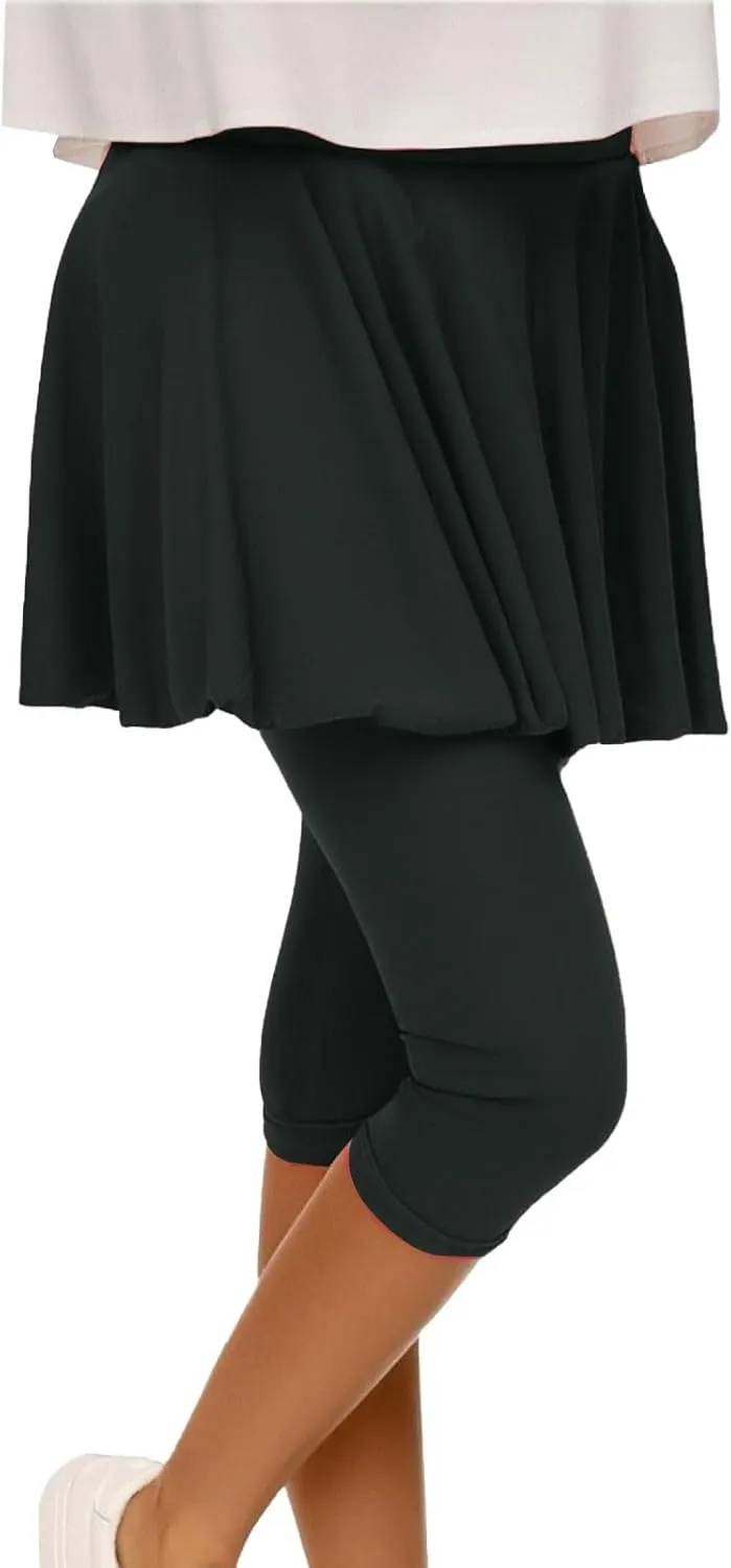 Skirted Leggings for Women 2025 Athletic Tennis Golf Skorts Capris Elastic Waist Workout Gym Yoga Legging with Skirt