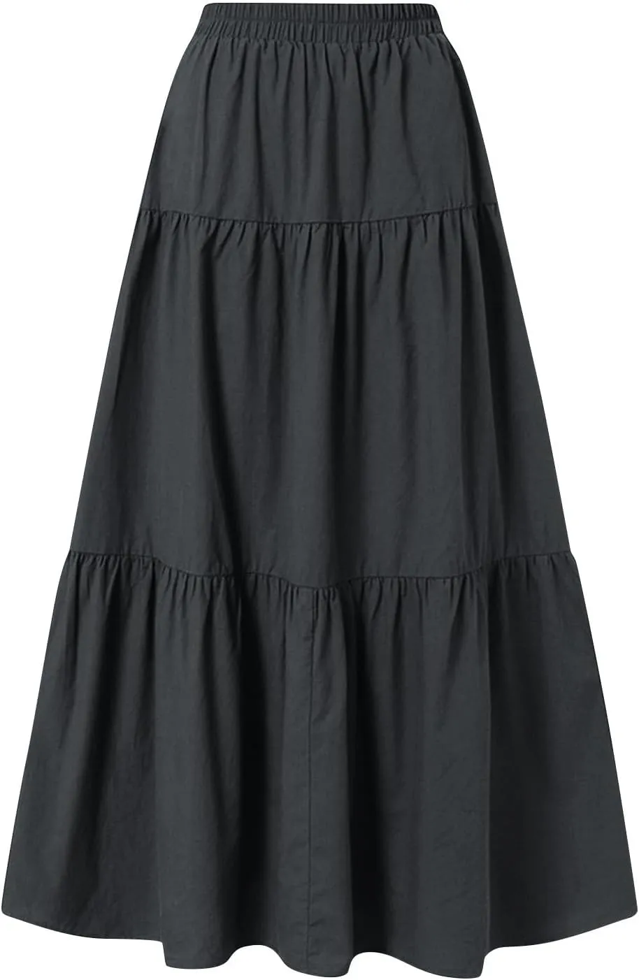 Skirts for Women Midi Length Elastic Tie Waist Swing Tiered A-Line Flowy Pleated Boho Beach Vacation Long Skirt Dress
