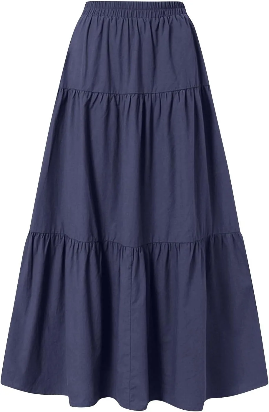 Skirts for Women Midi Length Elastic Tie Waist Swing Tiered A-Line Flowy Pleated Boho Beach Vacation Long Skirt Dress