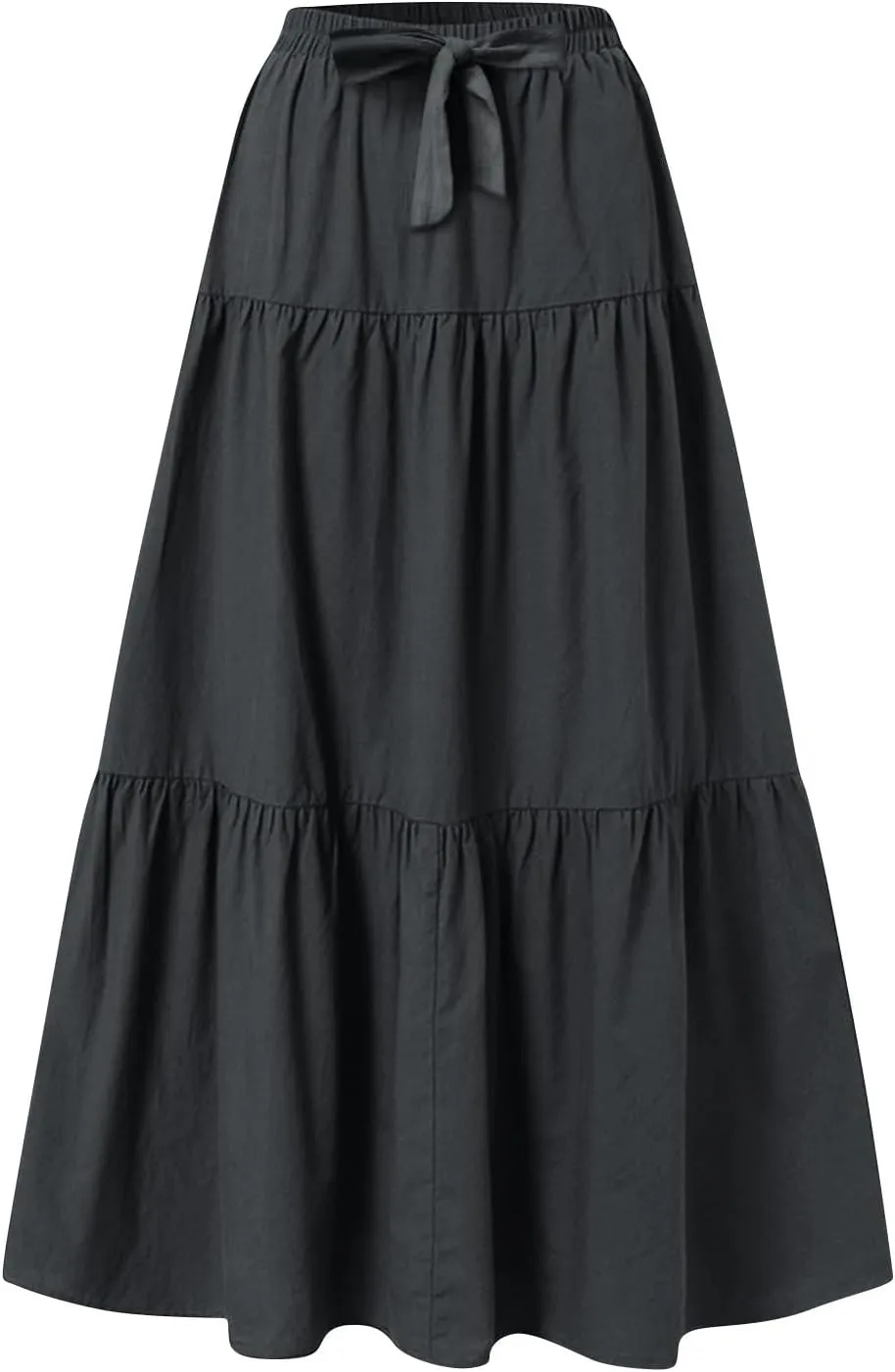 Skirts for Women Midi Length Elastic Tie Waist Swing Tiered A-Line Flowy Pleated Boho Beach Vacation Long Skirt Dress