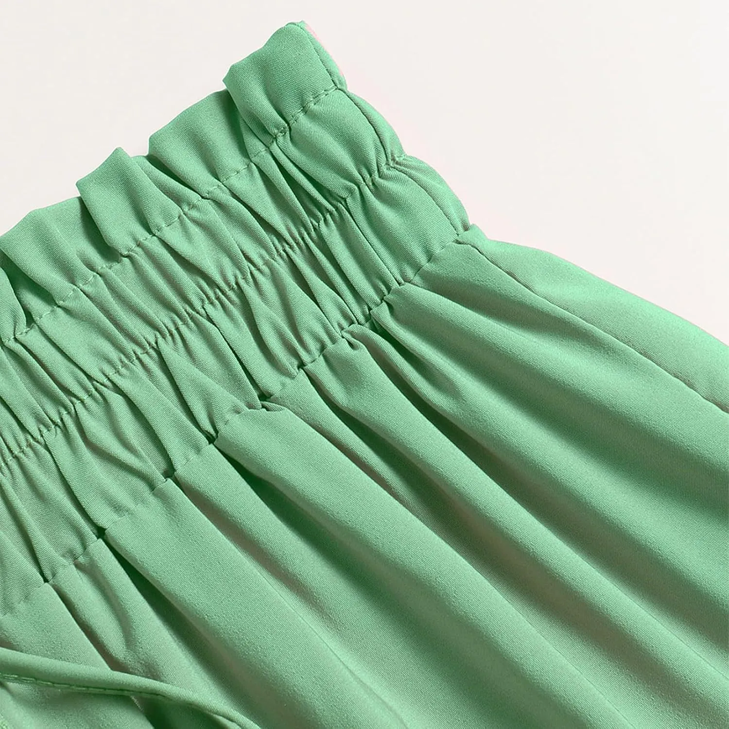 Skirts for Women Summer Drawstring High Waist Midi Skirt Loose Aline Solid Color Tiered Ruffle Knee Length Skirt