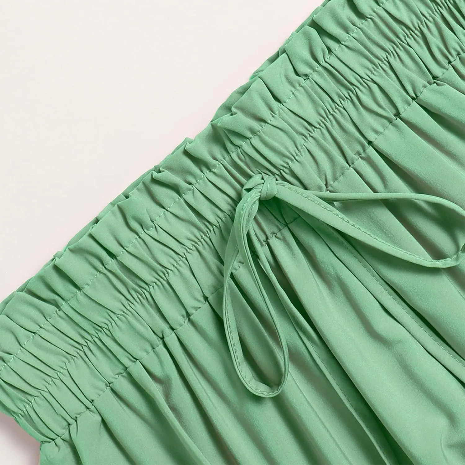 Skirts for Women Summer Drawstring High Waist Midi Skirt Loose Aline Solid Color Tiered Ruffle Knee Length Skirt
