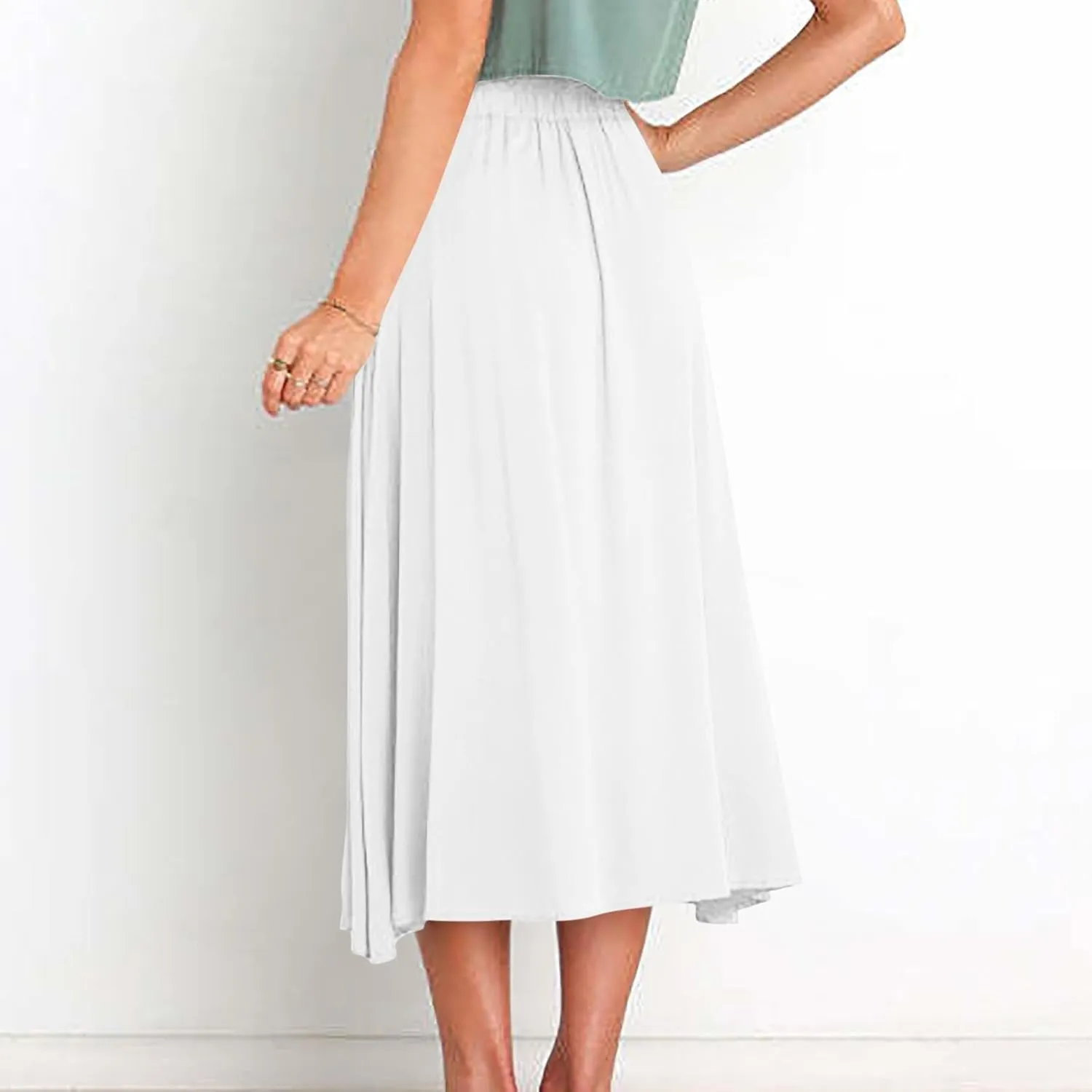 Skirts for Women Summer High Waisted Button Down Front Skirt with Pockets Casual Vintage Swing Flowy A-Line Skirts