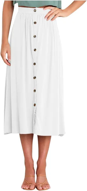 Skirts for Women Summer High Waisted Button Down Front Skirt with Pockets Casual Vintage Swing Flowy A-Line Skirts