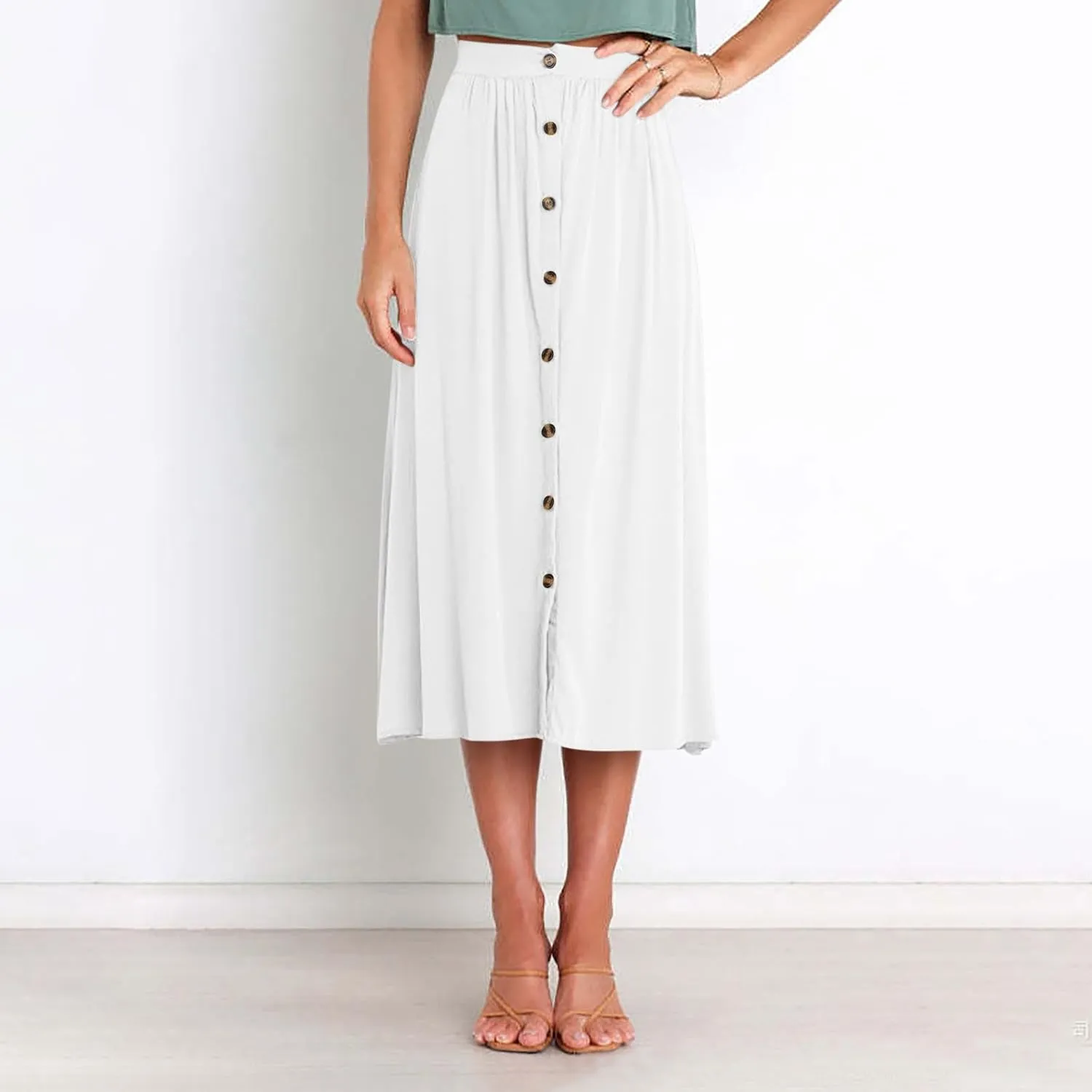 Skirts for Women Summer High Waisted Button Down Front Skirt with Pockets Casual Vintage Swing Flowy A-Line Skirts