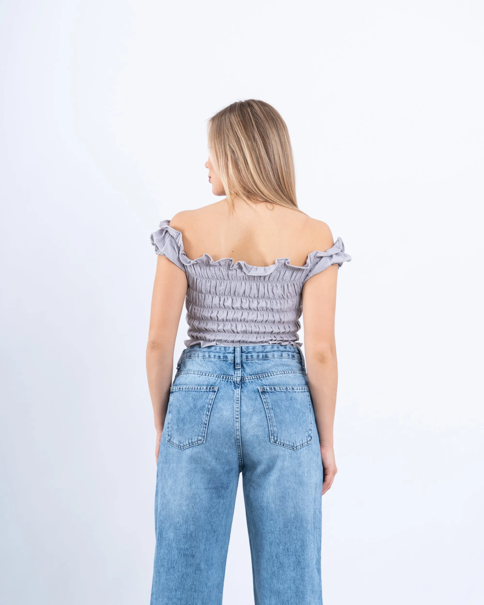 Smocked Off-Shoulder Crop Top