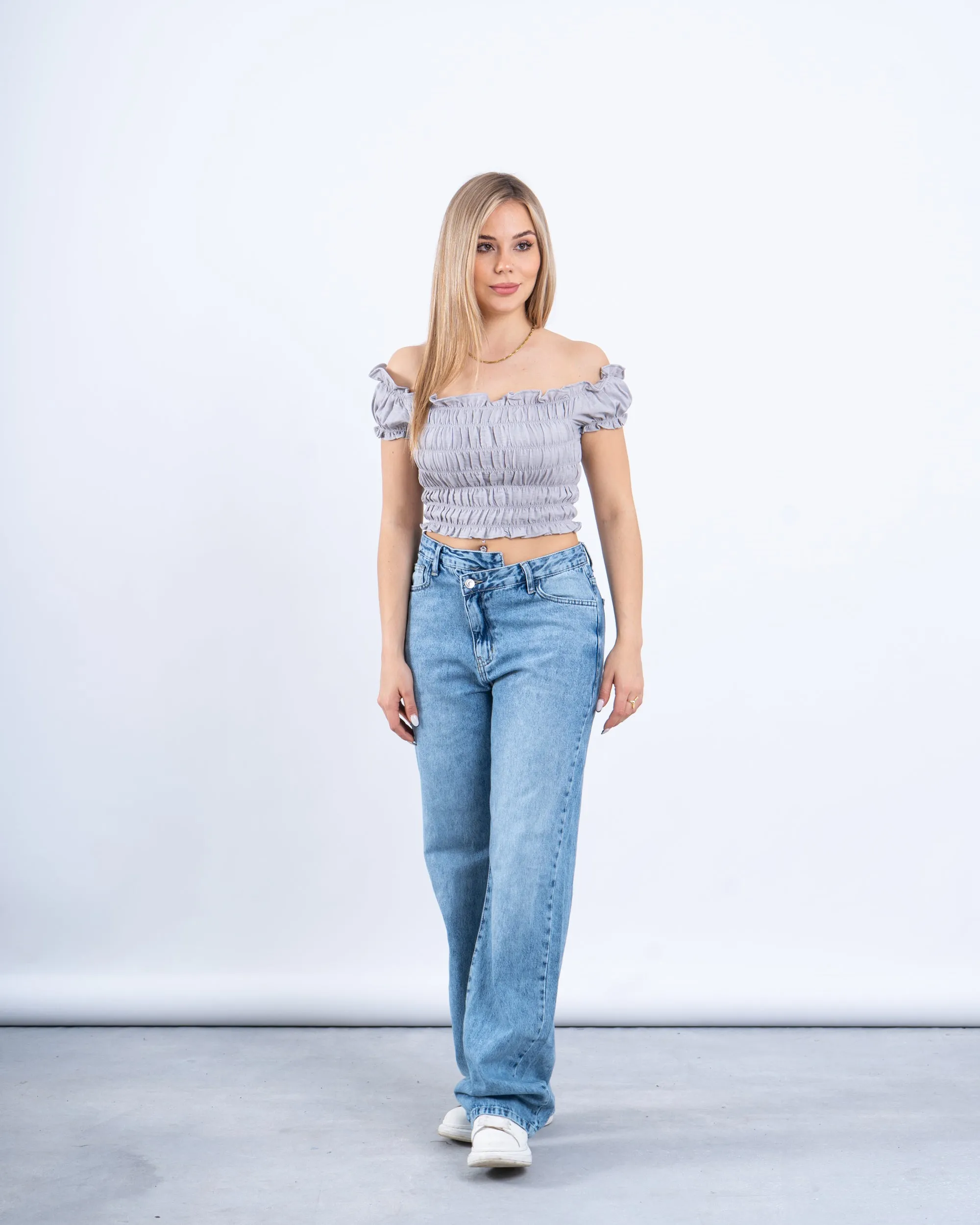 Smocked Off-Shoulder Crop Top