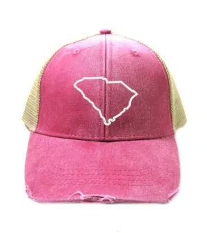 South Carolina Hat - Distressed Snapback Trucker Hat - South Carolina State Outline - Many Colors Available