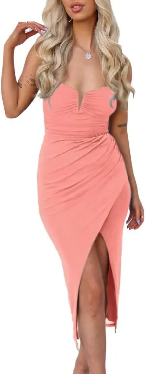 Spaghetti Straps V Neck Homecoming Dresses with Silt Short Chiffon Prom Cocktail Gowns for Teens NO47