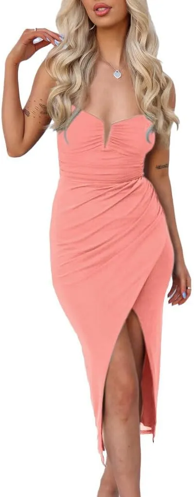 Spaghetti Straps V Neck Homecoming Dresses with Silt Short Chiffon Prom Cocktail Gowns for Teens NO47