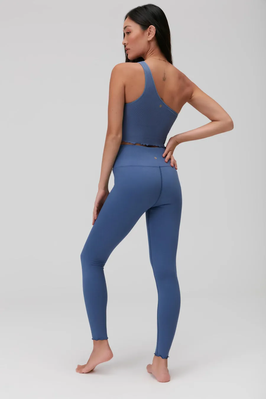SPIRITUAL GANGSTER LUNA ONE SHOULDER SEAMLESS TANK - DENIM