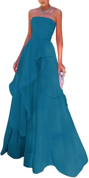 Strapless Chiffon Prom Dresses Sleeveless Pleats A Line Formal Evening Party Gowns for Women 2025