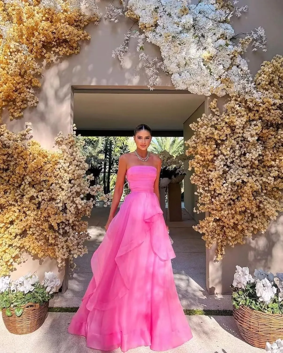 Strapless Chiffon Prom Dresses Sleeveless Pleats A Line Formal Evening Party Gowns for Women 2025