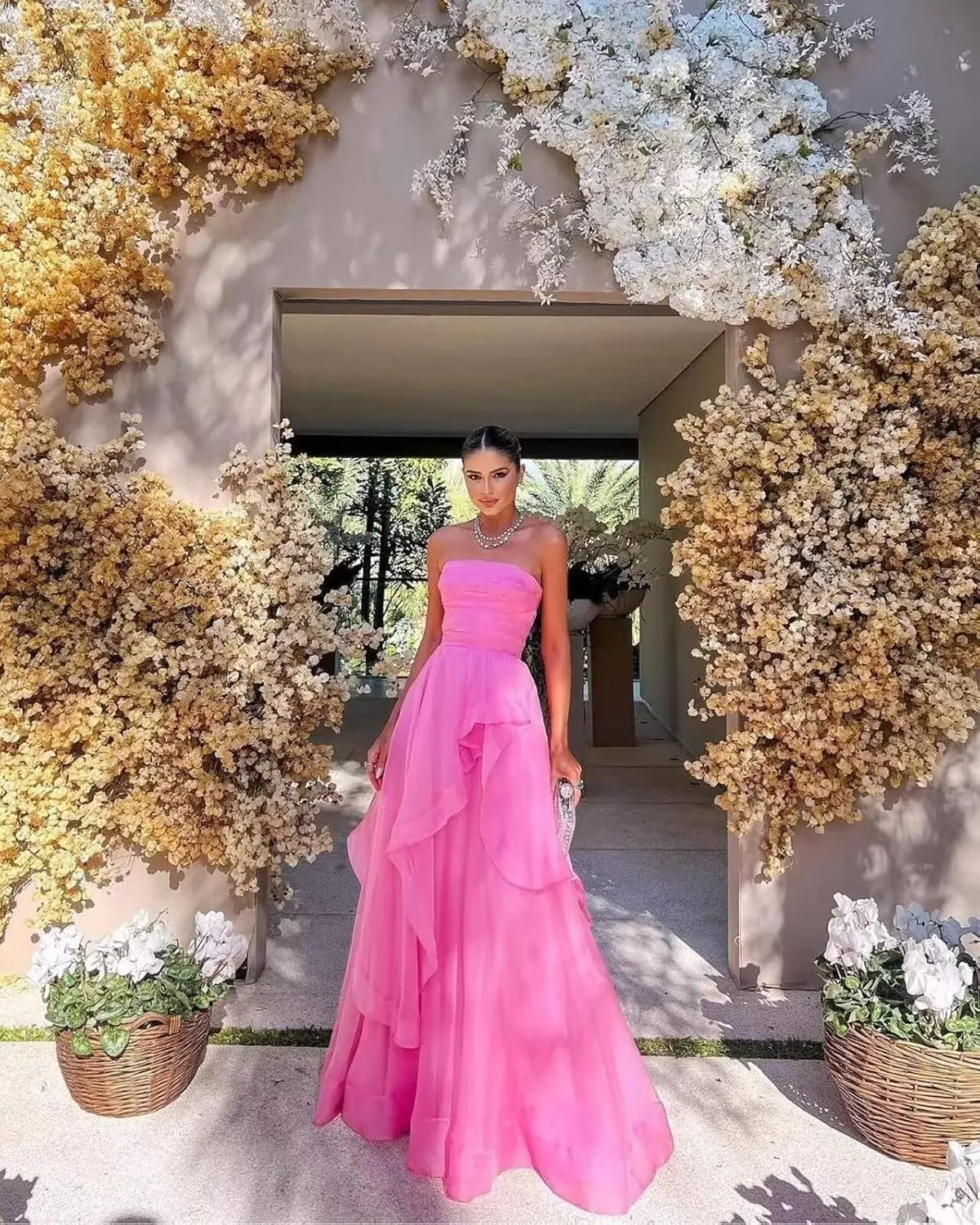 Strapless Chiffon Prom Dresses Sleeveless Pleats A Line Formal Evening Party Gowns for Women 2025