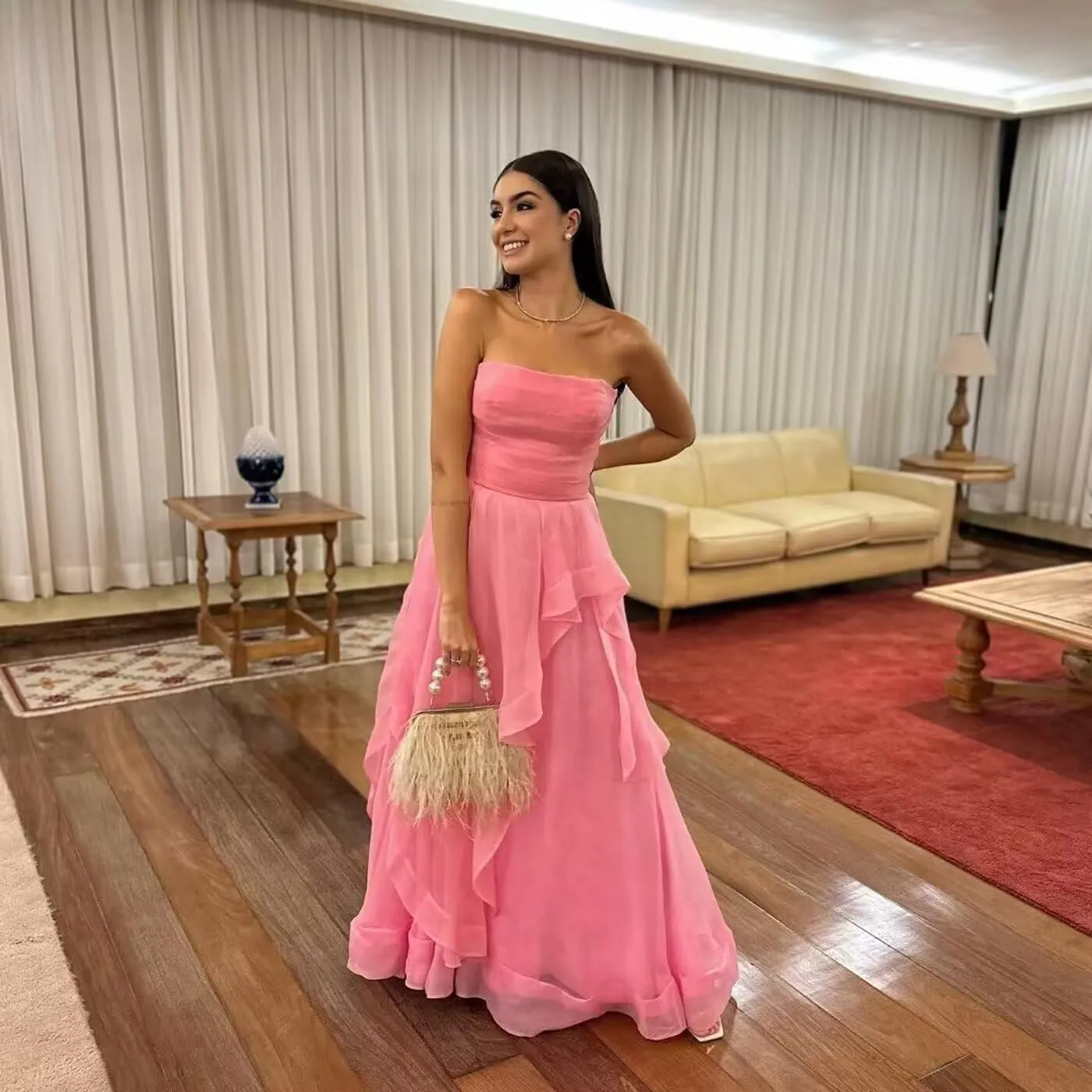 Strapless Chiffon Prom Dresses Sleeveless Pleats A Line Formal Evening Party Gowns for Women 2025