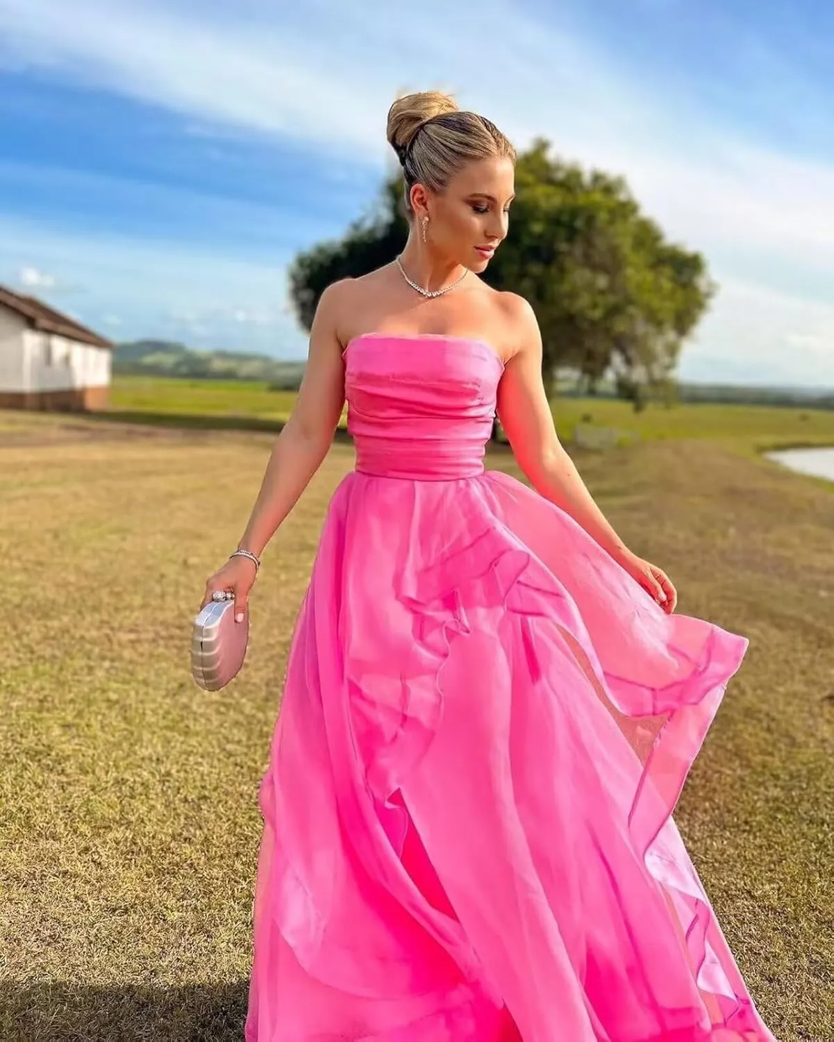 Strapless Chiffon Prom Dresses Sleeveless Pleats A Line Formal Evening Party Gowns for Women 2025