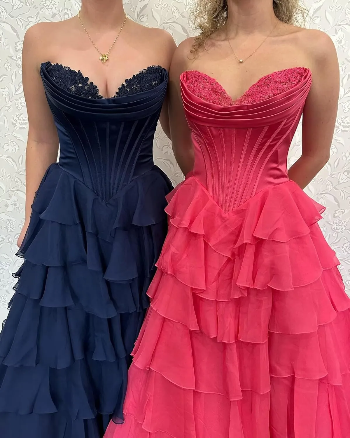 Strapless Corset Prom Dress Chiffon Tiered Ball Gown with Slit Ruffles Long 8th Graduation Gown ZD214