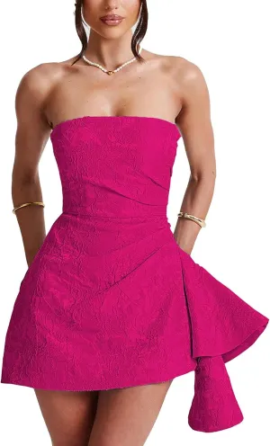 Strapless Short Homecoming Dresses for Teens Embroidery Satin A Line Mini Dress Cocktail Party Gowns