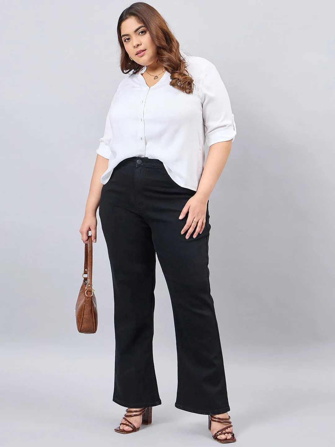 Style Quotient Women White Classic Smart V-neck Plus Size Shirt