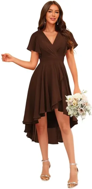 Stylefun Women's V Neck Flutter Sleeves Bridesmaid Dresses A Line High Low Formal Party Dress CYM240
