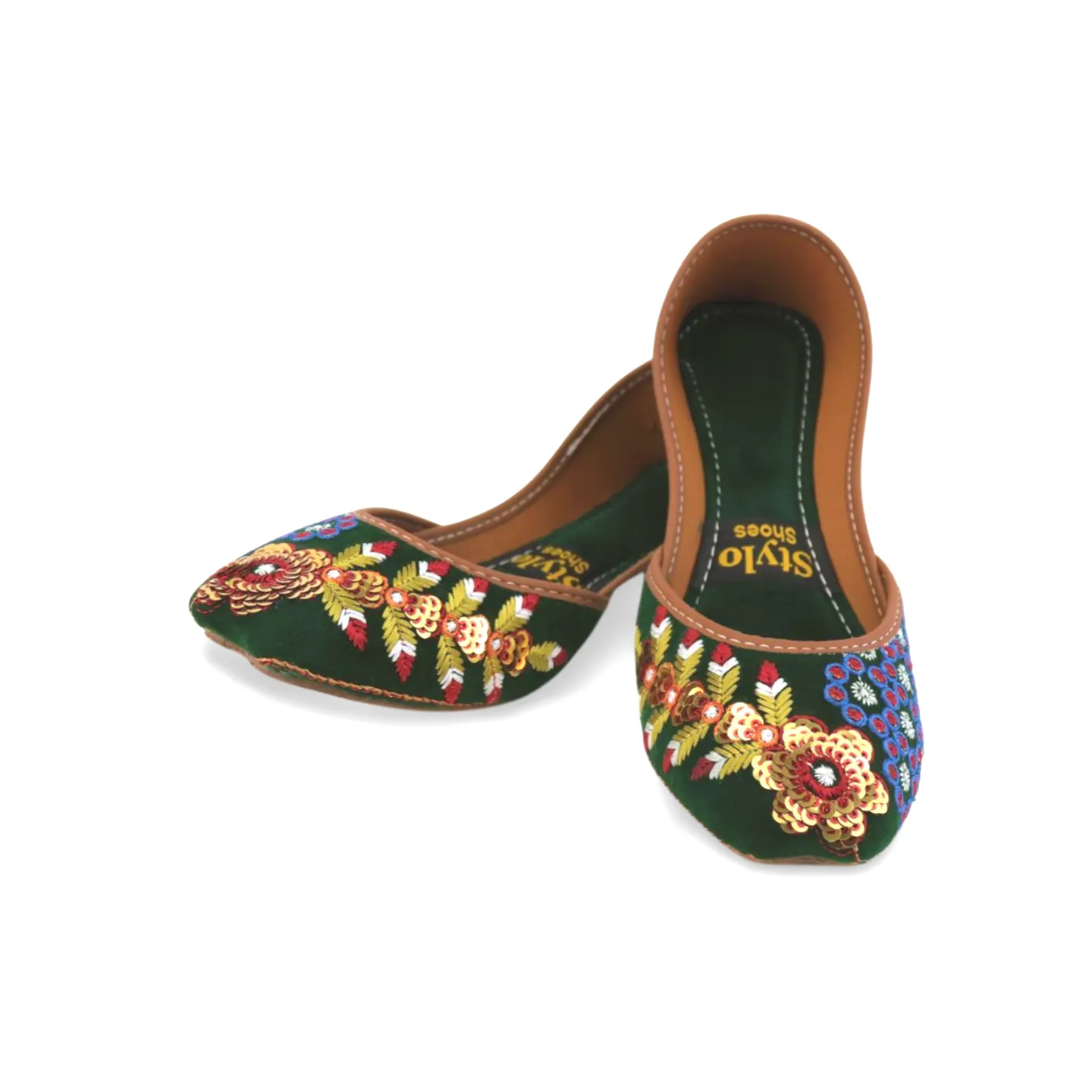 Stylish Velvet Embroidered Khussa for Girls - Traditional Pakistani Footwear with a Modern Twist - 03Khu