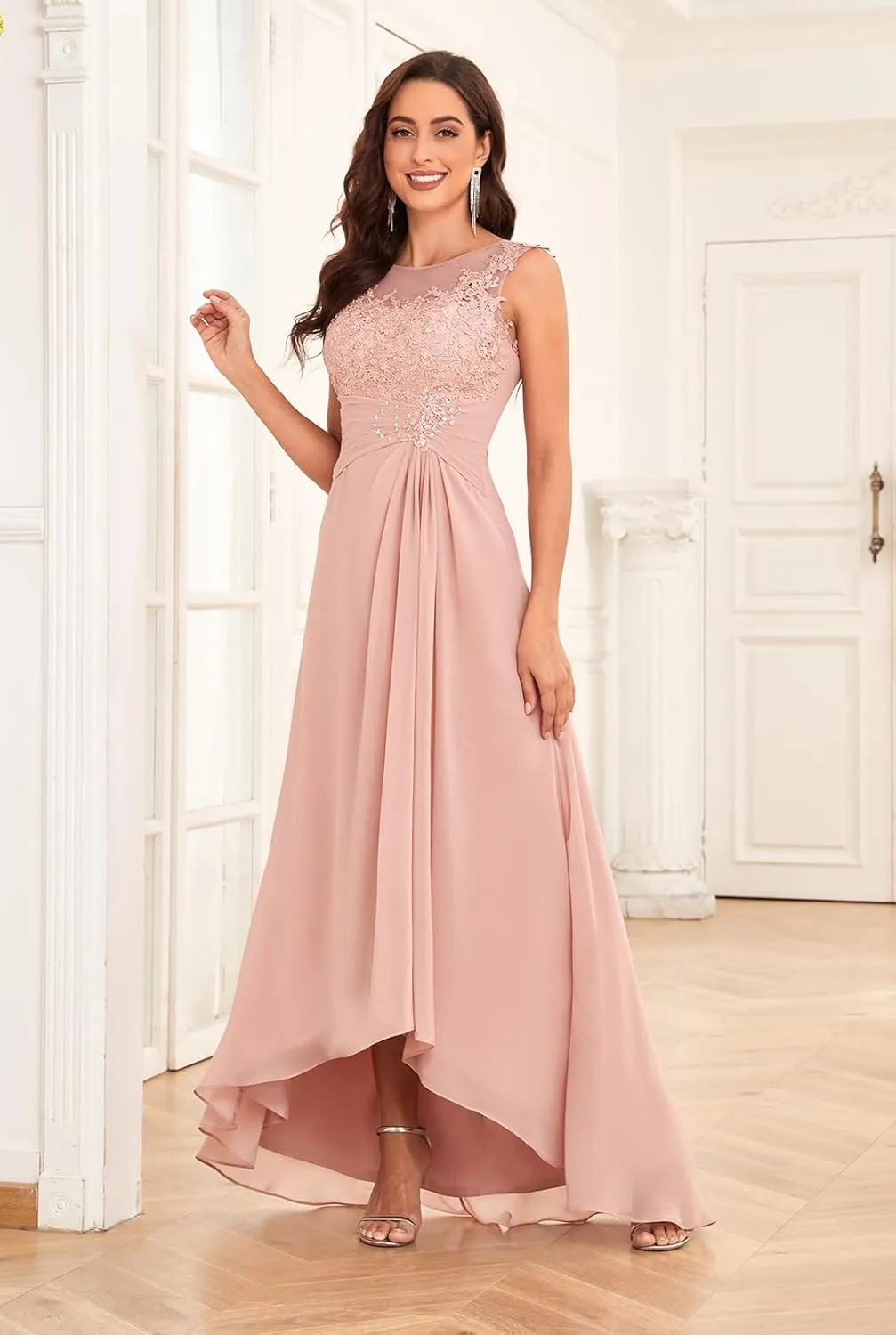 Sukleet Tea Length Mother of The Bride Dresses for Wedding Lace Appliques Formal Dresses Evening Gowns