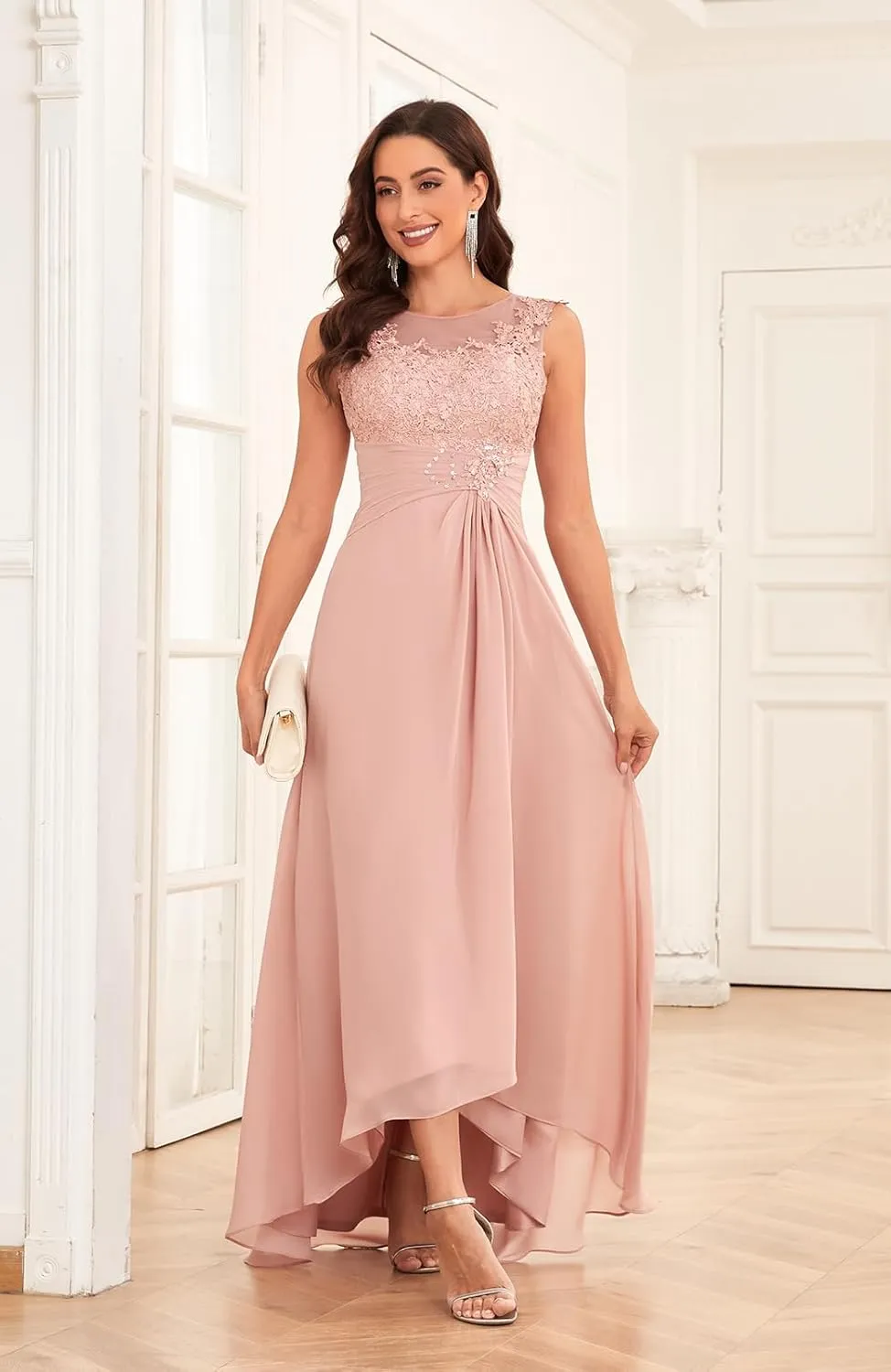 Sukleet Tea Length Mother of The Bride Dresses for Wedding Lace Appliques Formal Dresses Evening Gowns