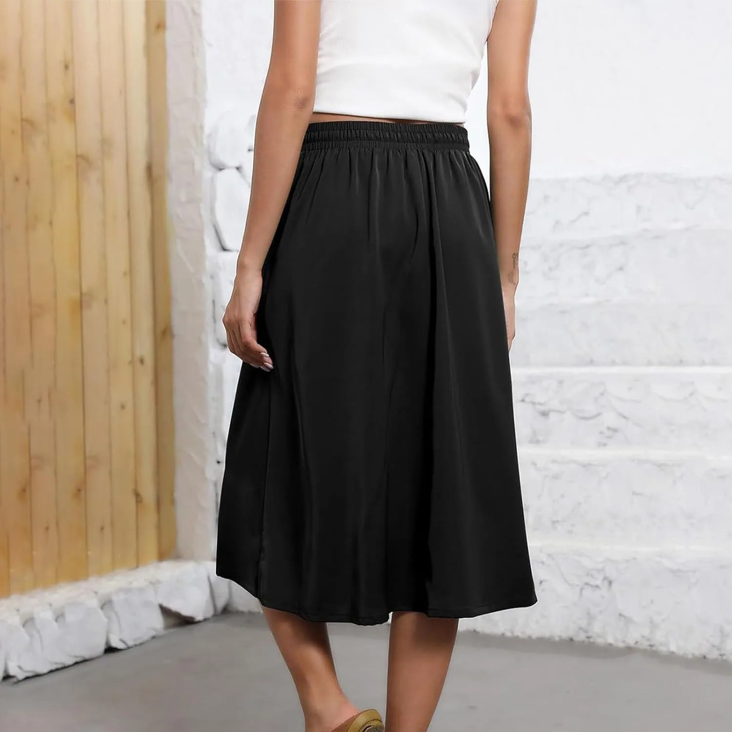 Summer Beach Boho Floral Maxi Skirt Women Elastic High Waist Tiered Pleated Flowy Long Casual Skirt