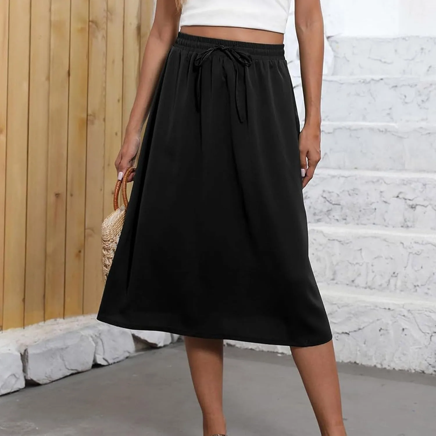 Summer Beach Boho Floral Maxi Skirt Women Elastic High Waist Tiered Pleated Flowy Long Casual Skirt