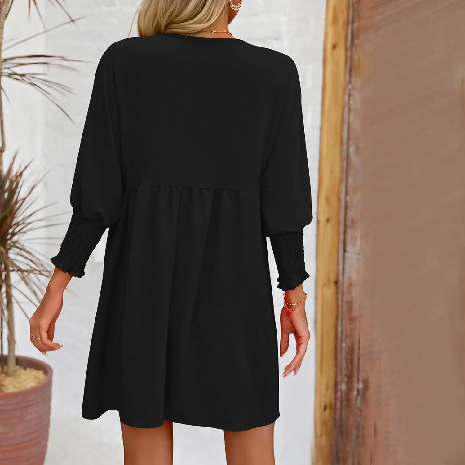 Summer Dress for Women Causal Party Round Neck 3/4 Length Puff Sleeve Midi Flowy Chiffon Dresses 2024 Fall Clothes
