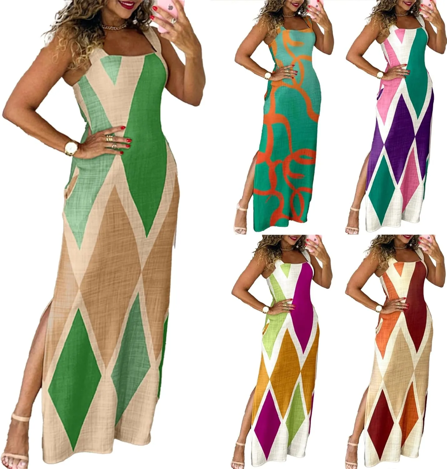 Summer Dresses for Women 2025 Maxi Loose Casual Dress Sleeveless Boho Flowy Sundress Beach Vacation Cocktail Dress