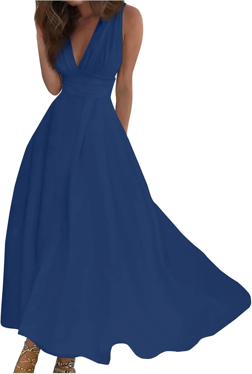 Summer Dresses for Women 2025,Spring Sleeveless Wrap V Neck Maxi Dress Elegant Floral Boho Dress Flowy Beach Sundress