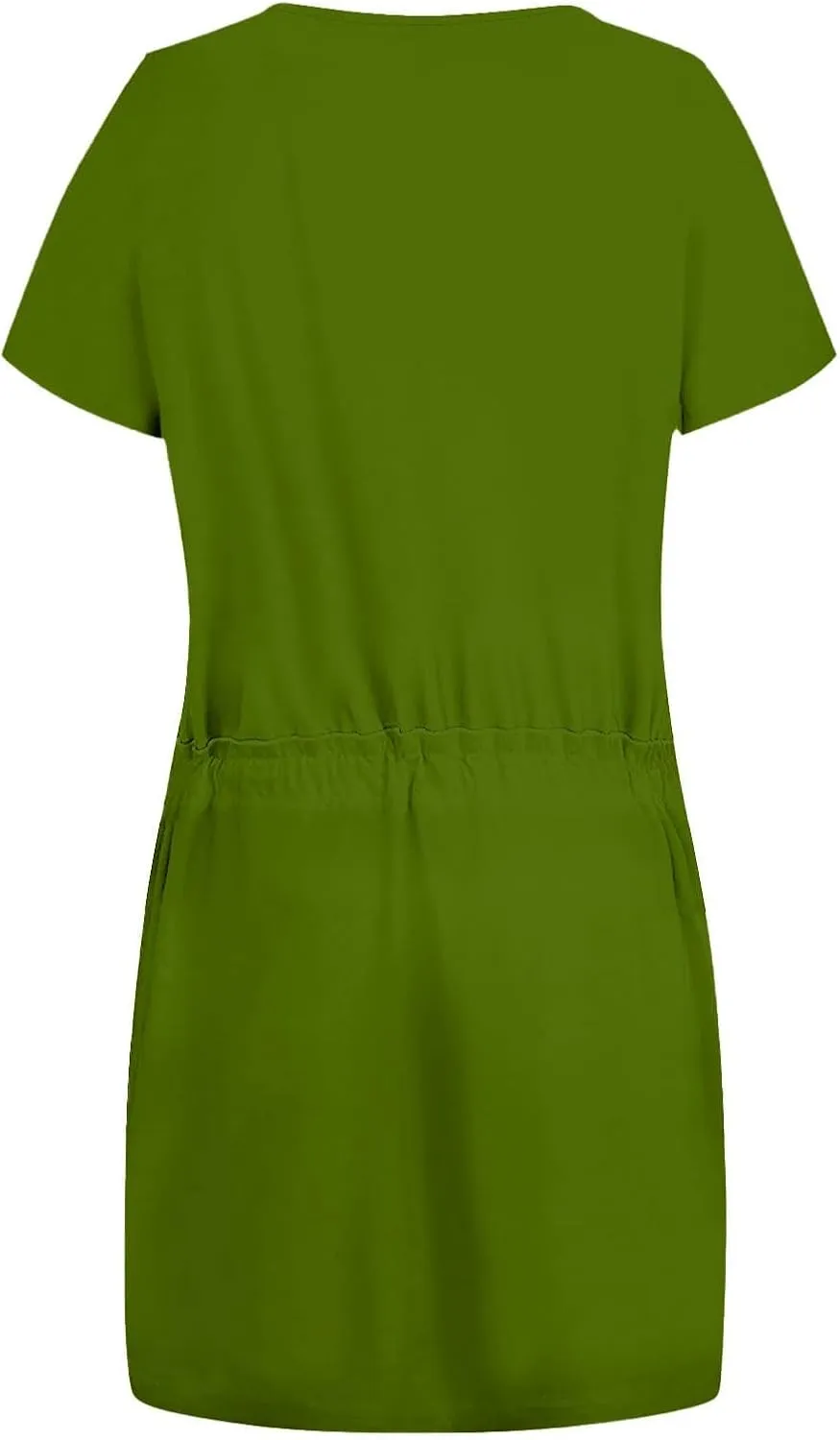 Summer Midi Dress for Women Waist Drawstring Short Sleeve V Neck A Line Loose Casual Short Sundress with Pockets 2025