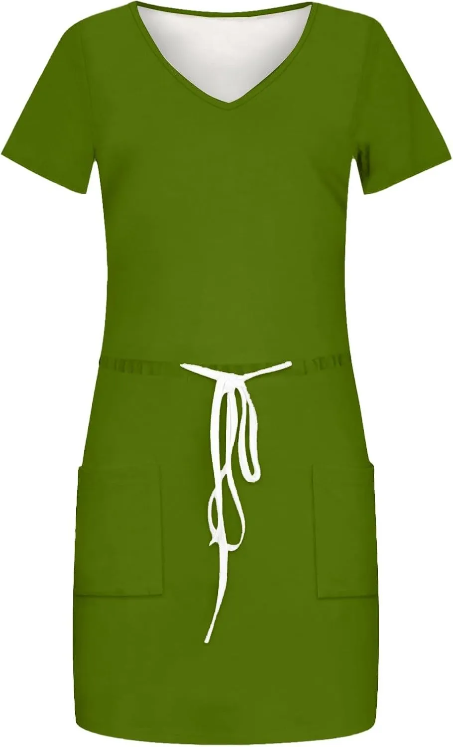 Summer Midi Dress for Women Waist Drawstring Short Sleeve V Neck A Line Loose Casual Short Sundress with Pockets 2025