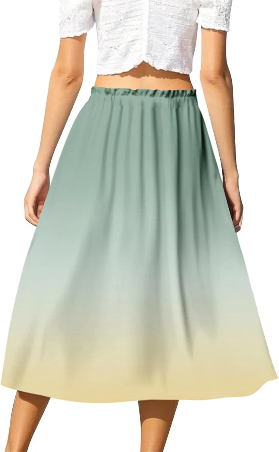 Summer Midi Skirts for Women 2025 Drawstring Elastic Waist Calf Length Skirts Pleated A-Line Polka Dots Boho Skirt