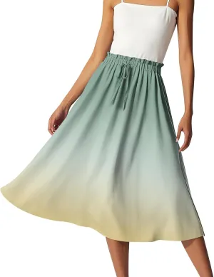 Summer Midi Skirts for Women 2025 Drawstring Elastic Waist Calf Length Skirts Pleated A-Line Polka Dots Boho Skirt